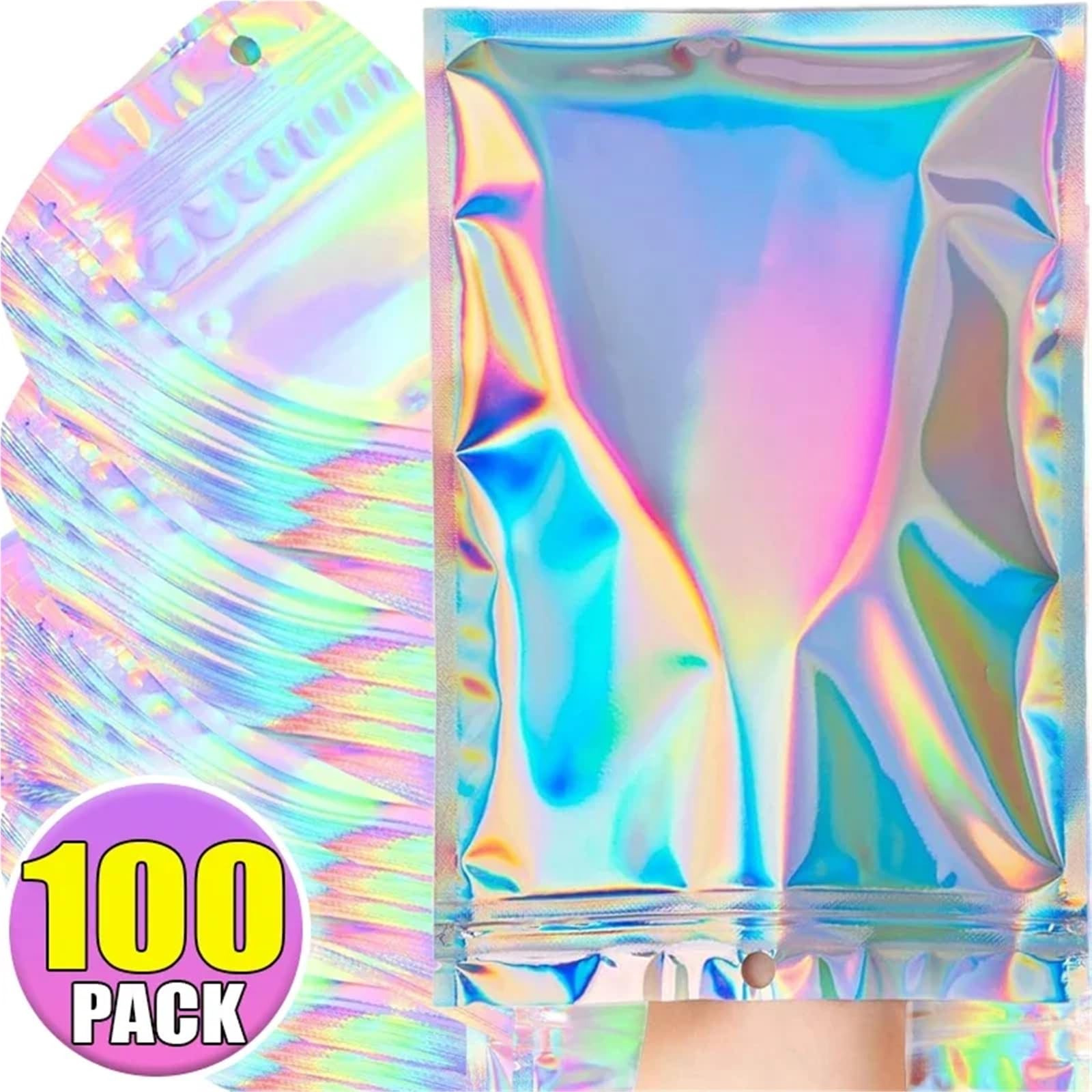 100/10 pezzi Sacchetto autosigillante iridescente in plastica impermeabile Sacchetto trasparente olografico laser Sacchetto for gioielli con cerniera Sacchetto for imballaggio for trucco(14x20cm,Clear