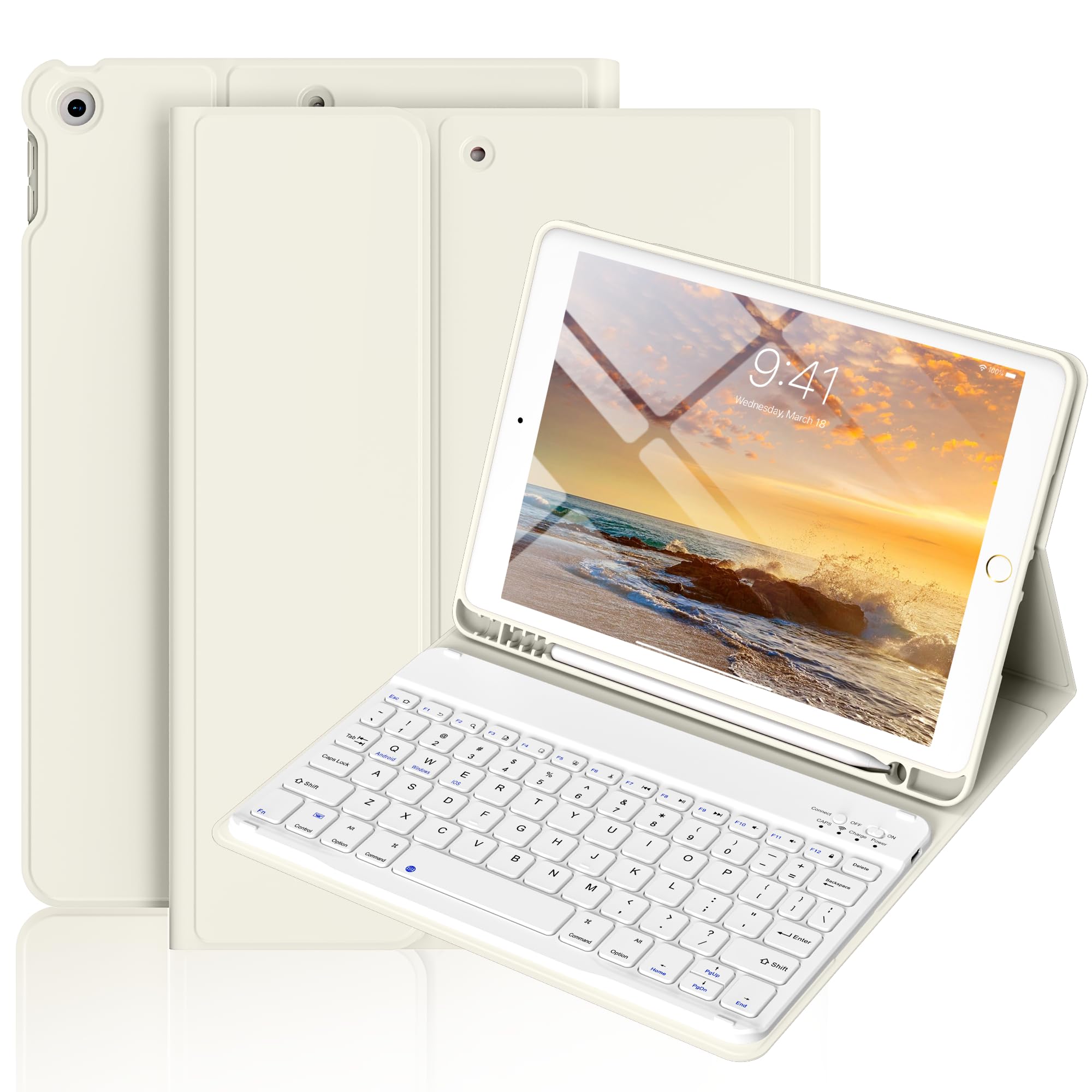 BQDIYOO Keyboard Case for iPad 9th/8th/7th Generation(2021/2020/2019), 10.2 inch iPad 9/8/7 Case with Keyboard, Auto Wake Sleep Cover with Pencil