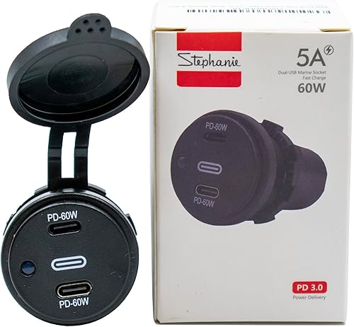 Miniatura 7 de Enchufe dual USB tipo C PD 3.0 (36 W) + USB A QC4.0 (18 W) cargador rápido para automóvil, barco, marina y caravanas