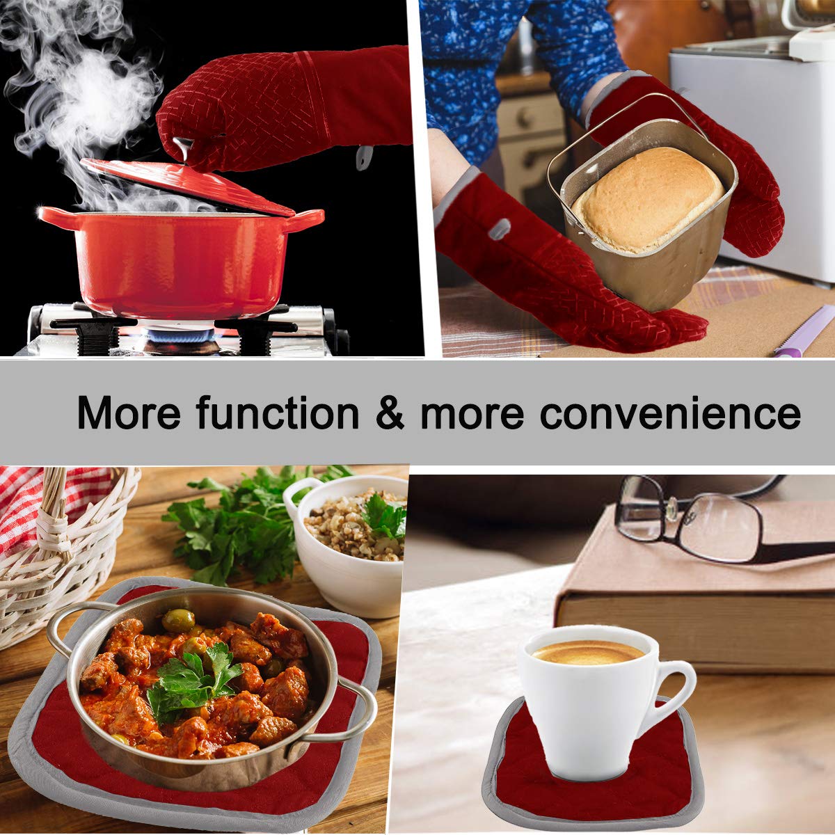 Lot De 4 Maniques De Cuisine En Silicone à Double Couche Avec