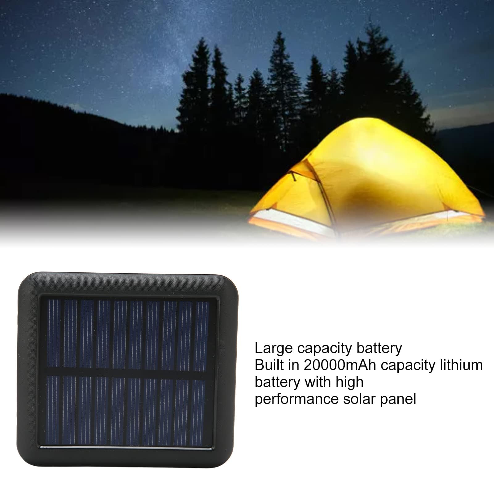 Banca di Energia Solare, Caricabatterie Portatile Banca di Energia Solare per Telefono 20000 MAh per Escursioni in Viaggio, Doppi Metodi di Ricarica, USB, USB C, Porta Micro USB (Nero)