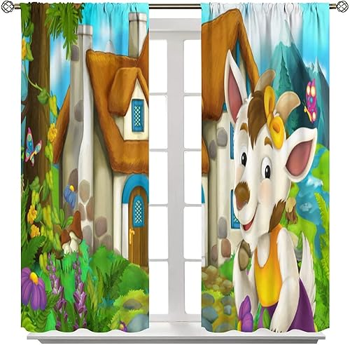 Vista 191 de Cortinas de cabeza de cabra, misteriosa cabeza de cabra malvada, calavera negra, bolsillo para barra, cortinas opacas para ventana, juego de 2