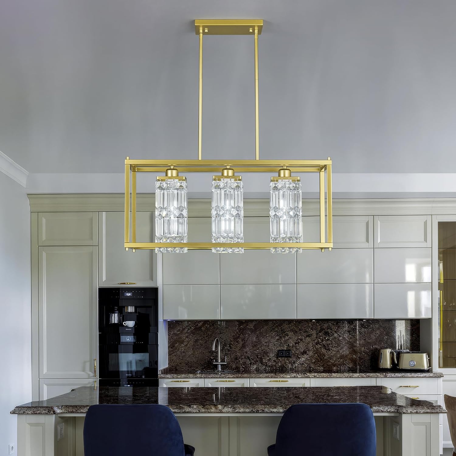 Modern Crystal Chandeliers Dining Room Chandelier 27.56in Gold Pendant Light fixtures for Dining Room Kitchen Island Living Room