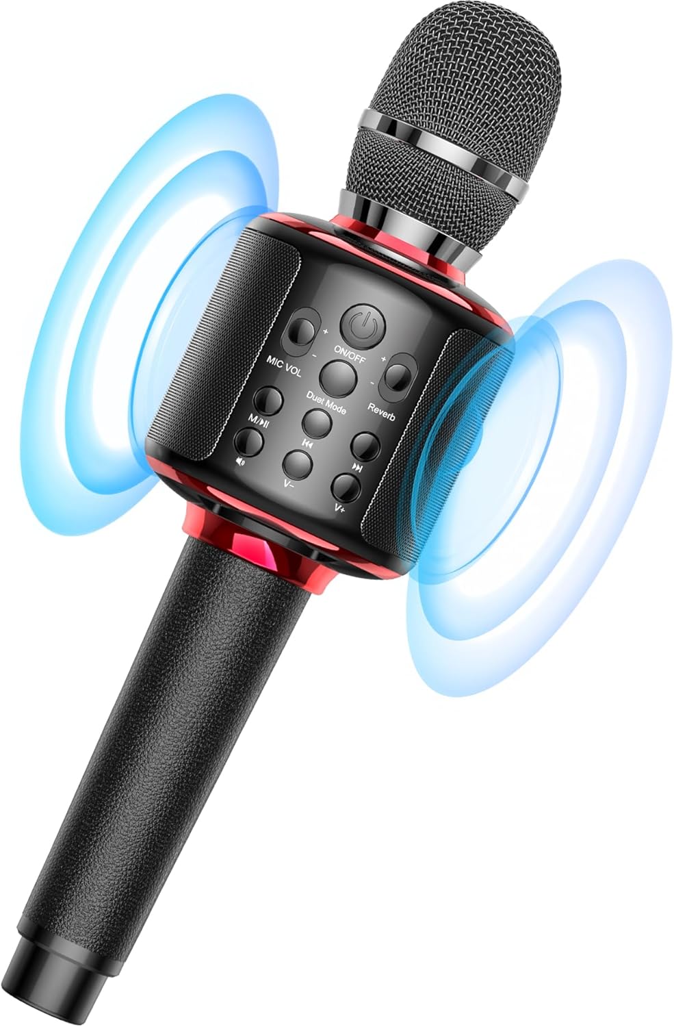 Wireless Bluetooth Karaoke Microphone, Built-in Loud Speaker for 10H Playback, Add Reverb/Duet Mode/Earbuds Monitoring, Portable Karaoke Machine for Entertainment & Singing Practice (Black&Red)