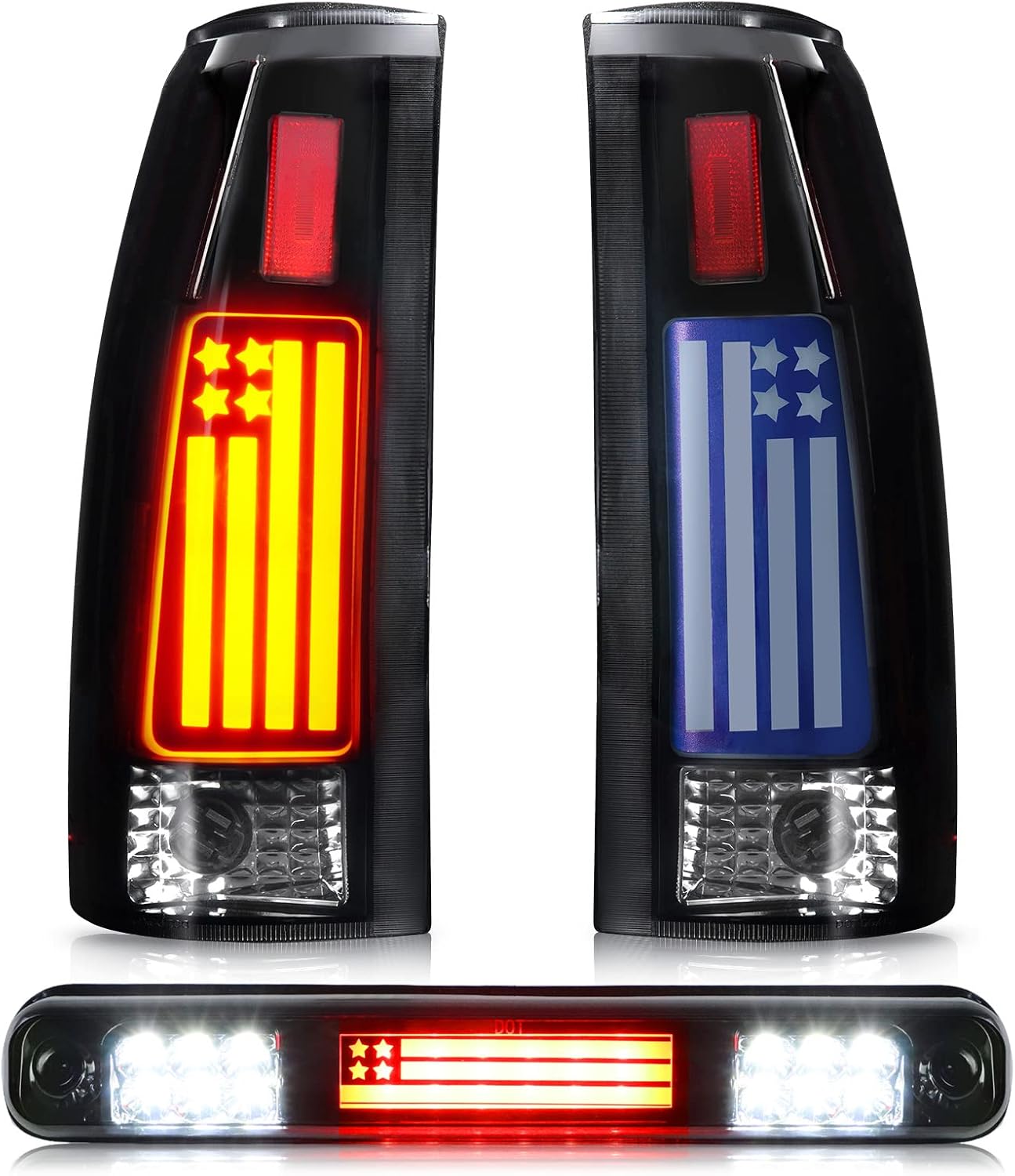 Tresound Tail Lights + 3rd Third Brake Cargo Lamp for Silverado 94-98, for Chevy GMC C/K C1500 C2500 C3500 K1500 K2500 K3500 88-00, for Blazer 92-94, Rear LED Taillights Assembly