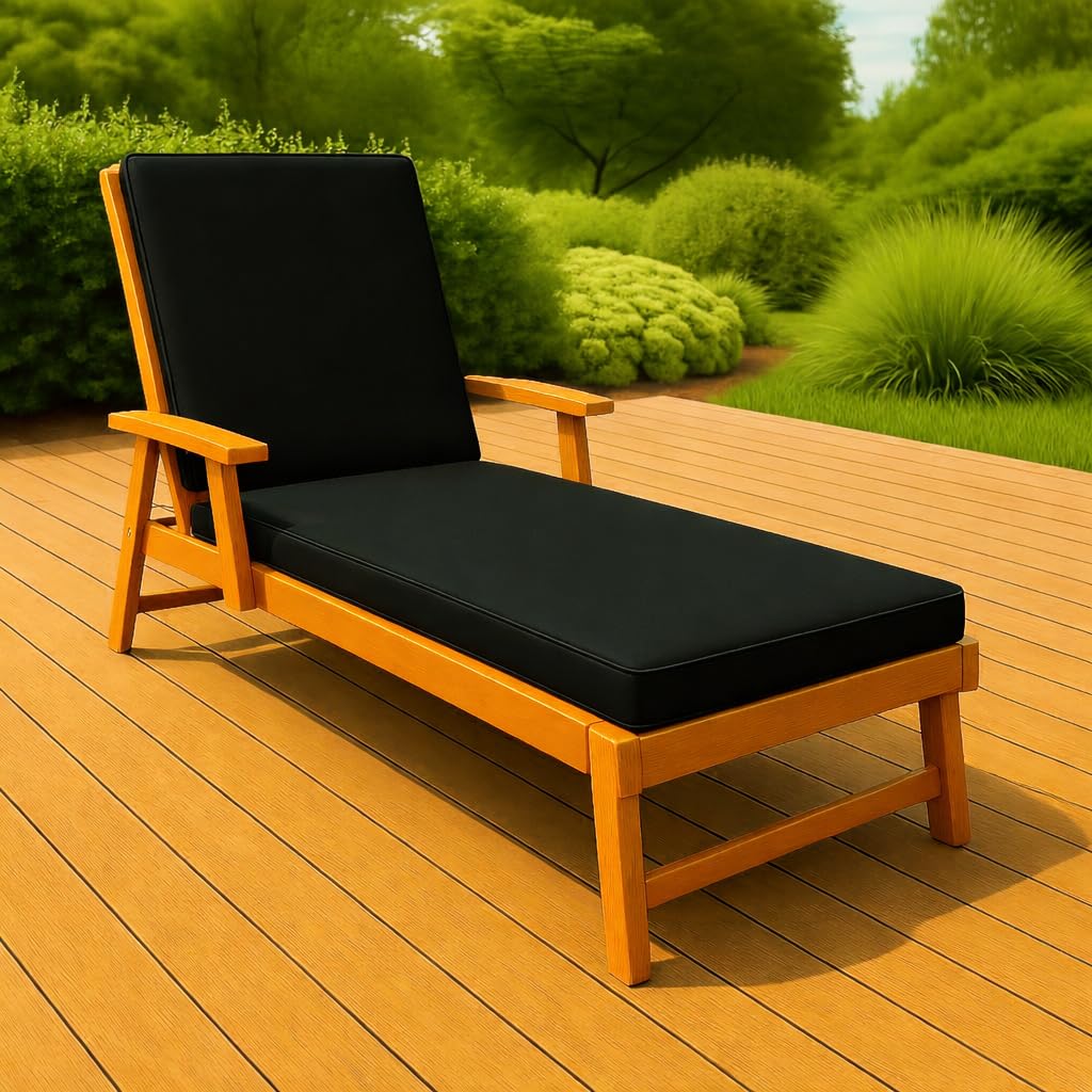 Slumber Haven Waterproof Sun Lounger Cushion – Extra Thick Foam Garden Sunbed Cushion with Removable Washable Cover, Recliner Chair Seat Pad for Patio, Poolside, Beach & Outdoor Furniture (Black)