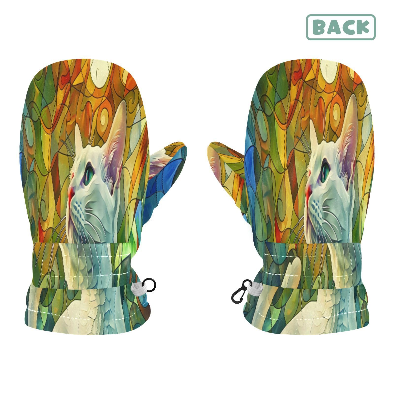 Kid's Winter Gloves Children Warm Gloves Stained Glass Cat for Boys Girl Age 2-4 Years