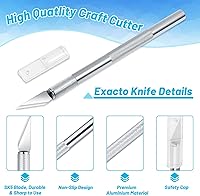 Vista 6 de Anezus Exacto - Cuchillo cortador de pasatiempos con alfombrilla de corte autocurable A4, juego de cuchillos de pasatiempos con 30 cuchillas Exacto