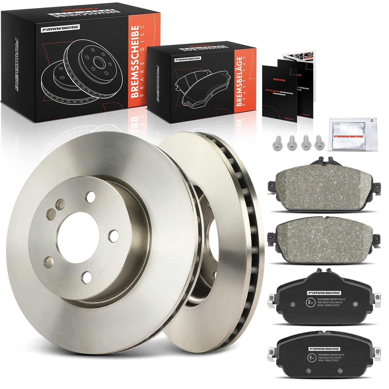 Frankberg Bremsensatz inkl. 2x Bremsscheiben + 4x Bremsbeläge Vorne Kompatibel mit C-Klasse T-Model S205 C-Klasse W205 C-Klasse Cabriolet A205 Replace# 0004208700