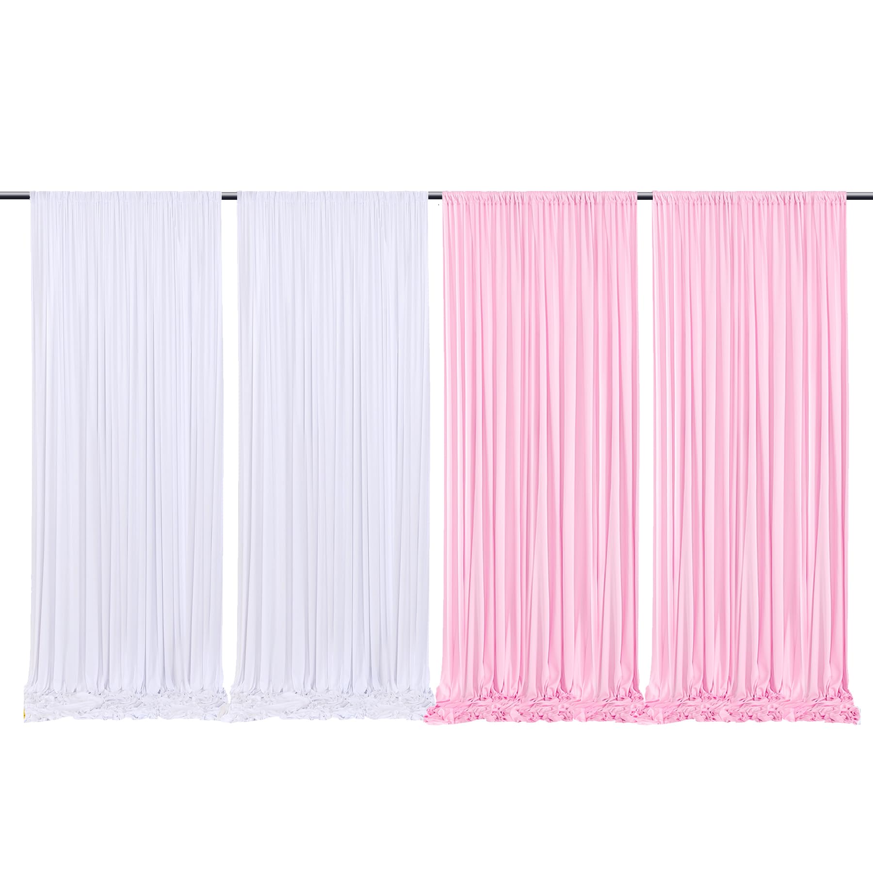 20x10ft Pink and White Backdrop Curtains Panels for Parties Wedding Baby Shower Birthday Party Photography Background, Wrinkle Free Polyester Backdrop Curtains Drapes 4 Panel 5x10ft