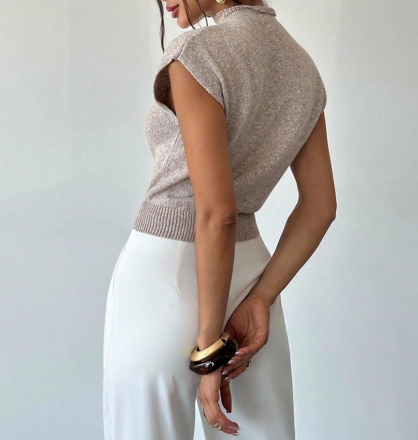 ZAFUL Women's Mock Neck Sweater Vest Cap Sleeve Casual Knit Pullover Tank Outfits Tops - Image 3