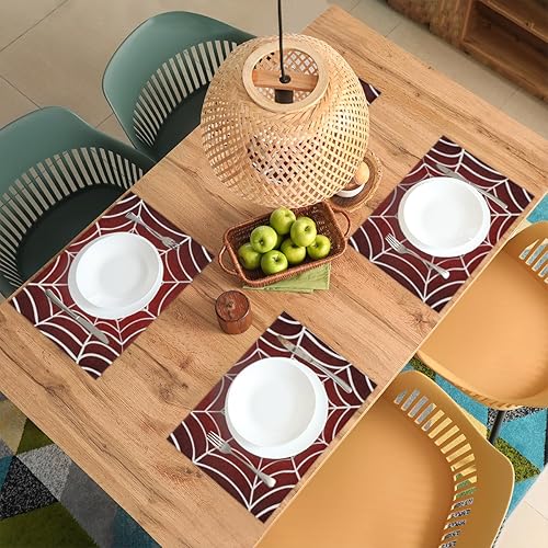 Miniatura 3 de Halloween Arachnids Placemats Set of 6 Fabric Placemats Square Placemat for Kitchen Table Heat Resistant, Easy to Clean Table Placemats 12x18 Inch