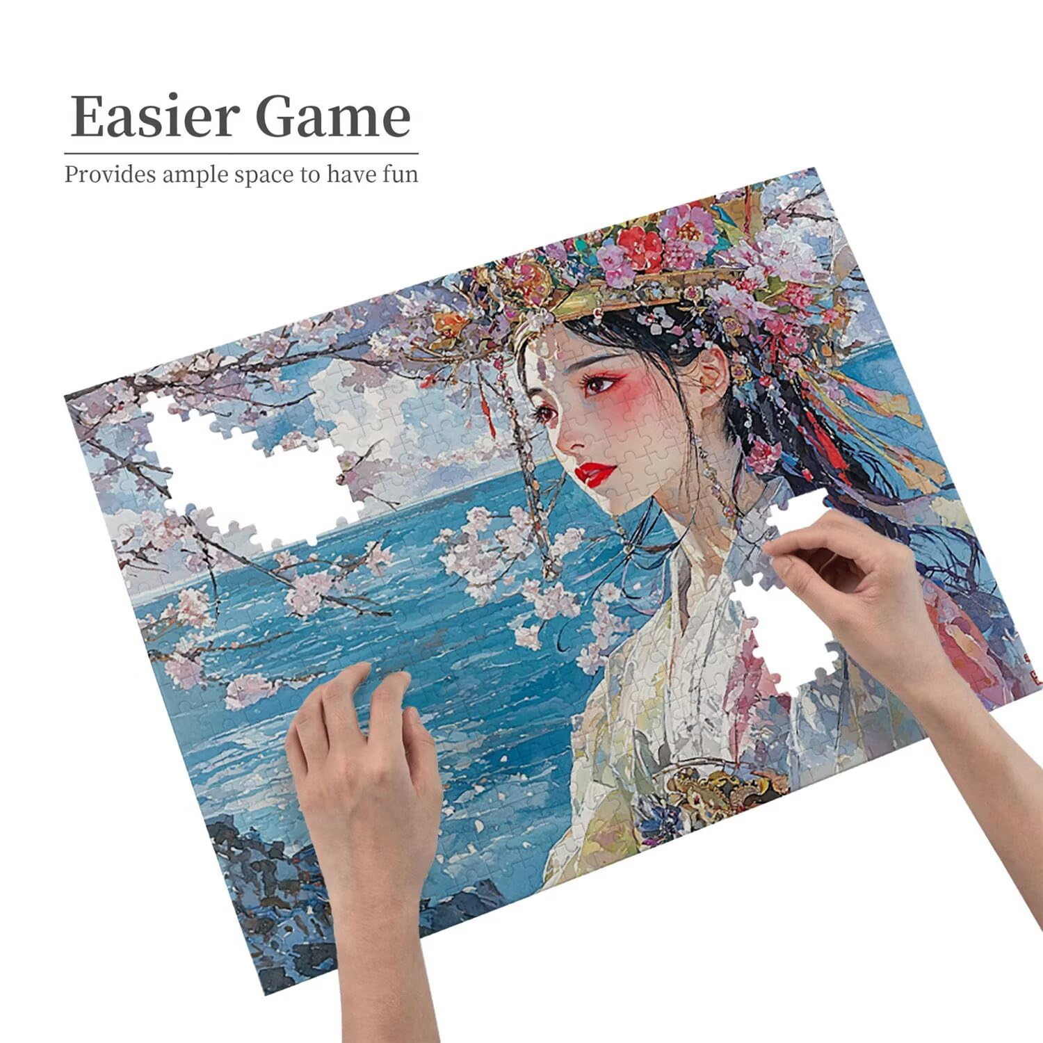 Puzzle de Madera para Adultos 1000 Piezas - Sakura Mujer, Obra de Arte de Juego de Rompecabezas para Adultos, Puzzle de Impresión de Alta Definición Multicolor, Pasatiempo Creativo Regalo d-904