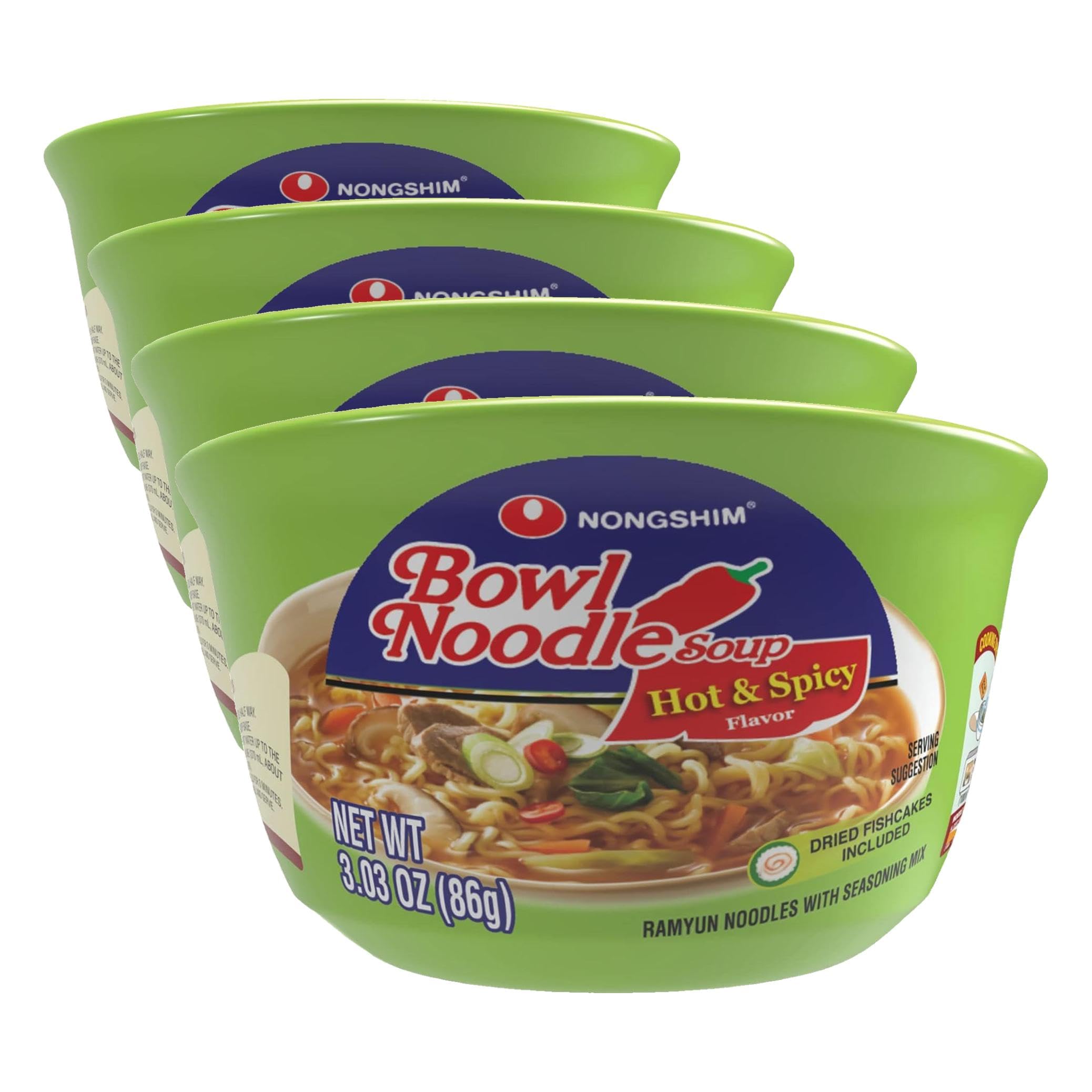 Nongshim HOT & SPICY Noodle Soup, 3.03 Ounce (Pack of 4)