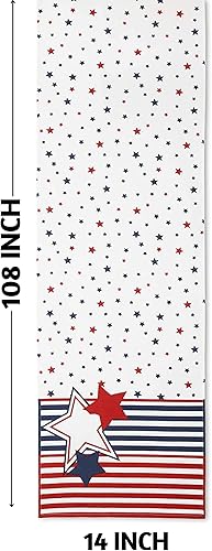 Miniatura 3 de Folkulture Camino de mesa con estrellas y rayas del 4 de julio, 100% algodón, 108 pulgadas de largo para decoración roja, blanca y azul