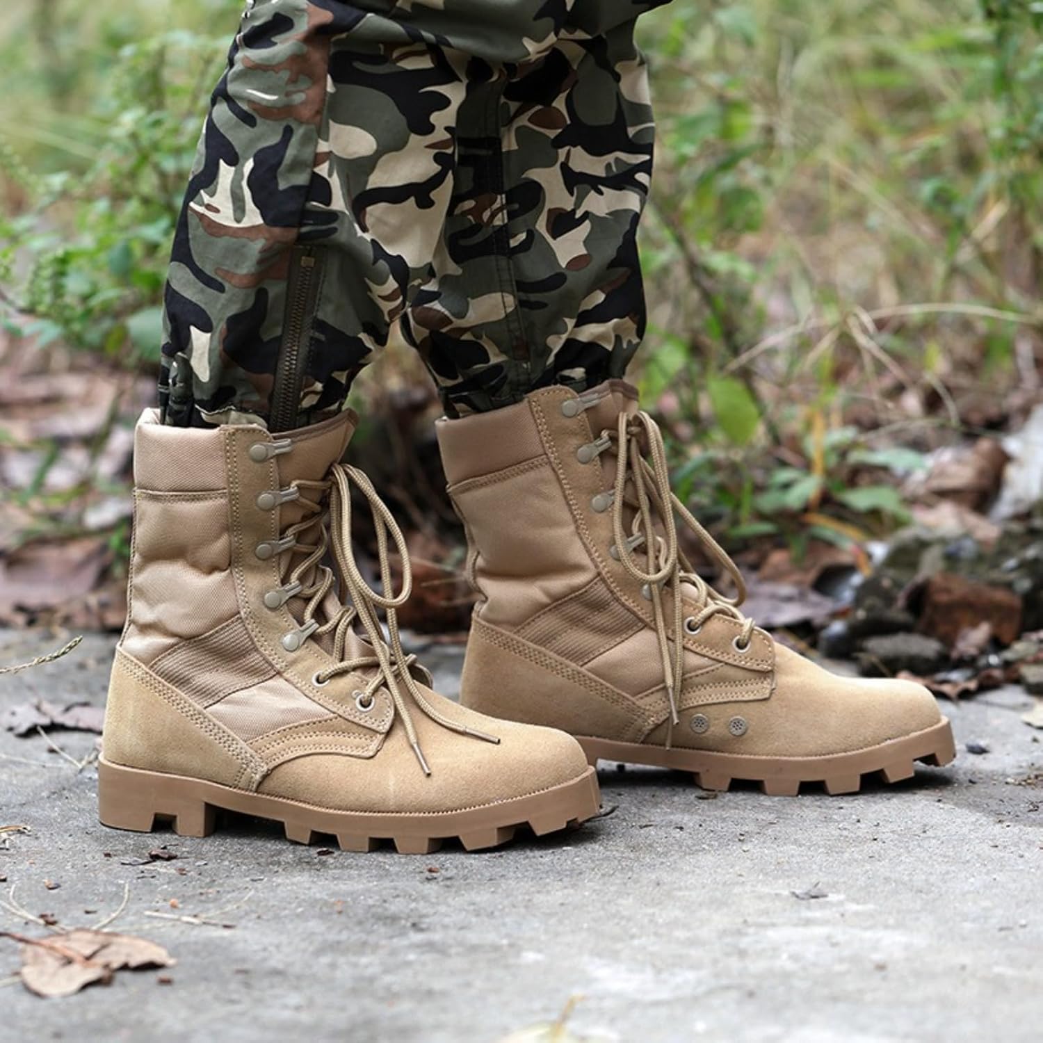 Men's High Top Lace Up Work Military Tactical Boots Non-Slip Rubber Outsole Wear Resistance Lightweight Combat Boots For Outdoor Trekking Commando Army Desert Jungle Backpacking