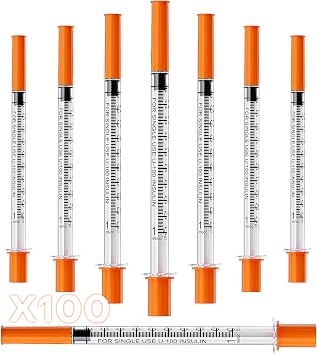 1mL/cc 29G 1/2" 12.7mm Syringe, Lab Syringes Individually Wrapped, Pack of 100