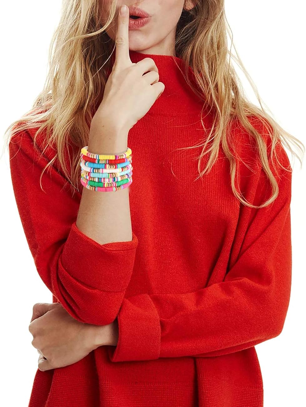 YAHPERN Heishi Bracelet for Woman Girls Bohemian Soft African Vinyl Beaded Layering Stacking Bracelets Lightweight Elastic Stretch Bracelet