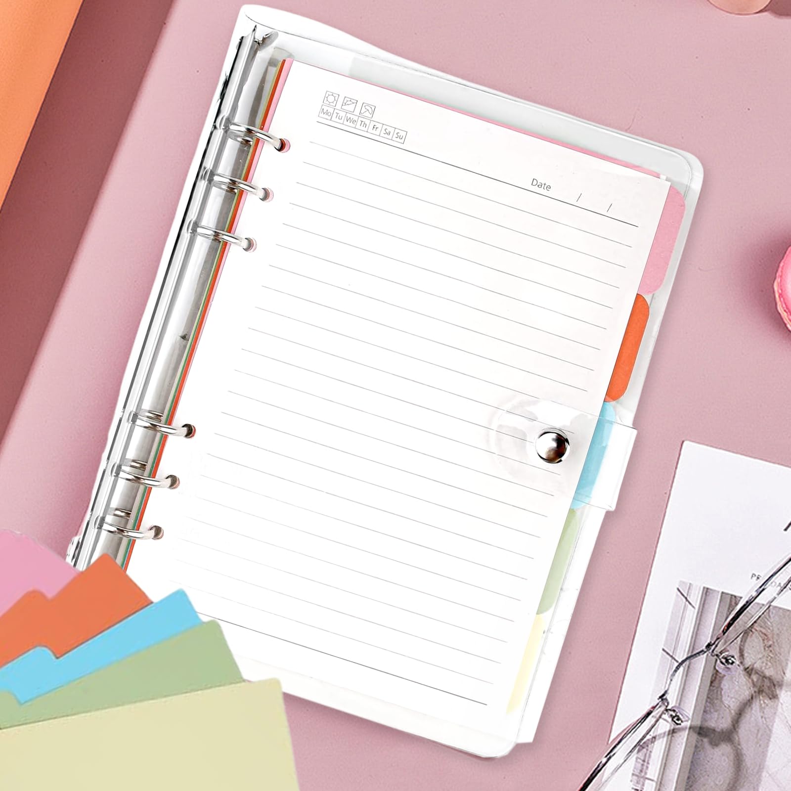 Raccoglitore ad Anelli A5 Trasparente in Morbido PVC - Notebook Ricaricabile Con 6 Anelli Rotondi, Carta di Riempimento e Divisore per Ufficio