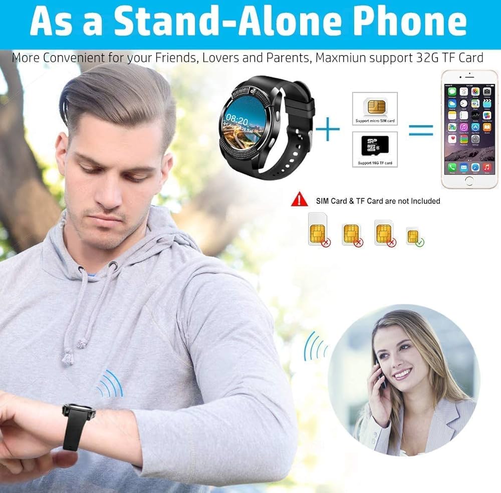 Orologio intelligente V8 con scheda SIM TF fotocamera Bluetooth chiamata  orologio sportivo (nero) : Amazon.it: Elettronica