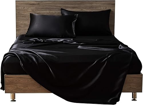 Miniatura 8 de AMAY Juego de sábanas de satén de seda pura de 4 piezas de 500 hilos tamaño Queen para cama, se adapta a colchones de hasta 10 a 12 pulgadas de