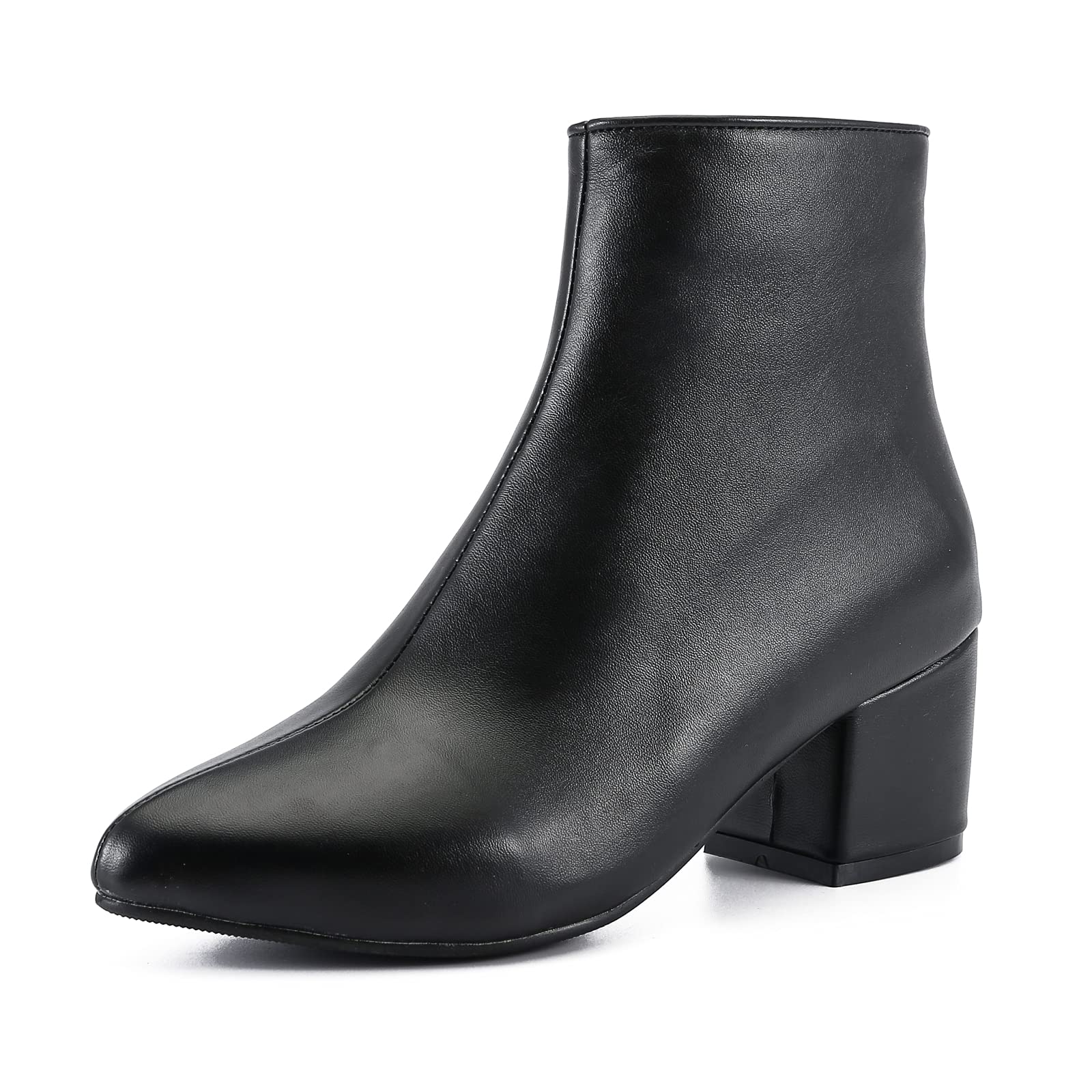 LIURUIJIA Womens Pointed Toe Ankle Boots Mid Chunky Heel Side Zipper Lined Fall Winter Fashion Boots