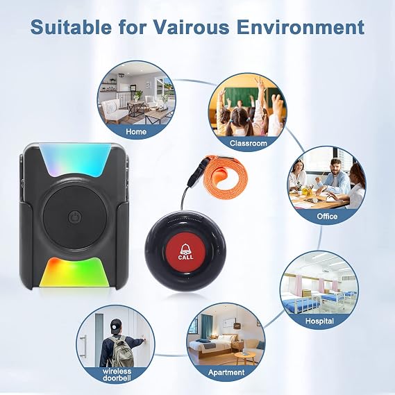 CallToU Personal Alarms Elderly Wireless Caregiver Pager Call Button Nurse System 1 Waterproof Panic Vibrating Flashing Receiver Seniors/Patients/Disabled at Home, Button+ (CC21 01ab 1-1)