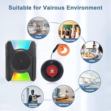CallToU Personal Alarms Elderly Wireless Caregiver Pager Call Button Nurse System 1 Waterproof Panic Vibrating Flashing Receiver Seniors/Patients/Disabled at Home, Button+ (CC21 01ab 1-1)