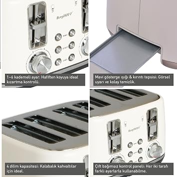 Berghoff Gem Concept 4 Slice Toaster – 1800 W, Double Control Panel | Vanilla Cream
