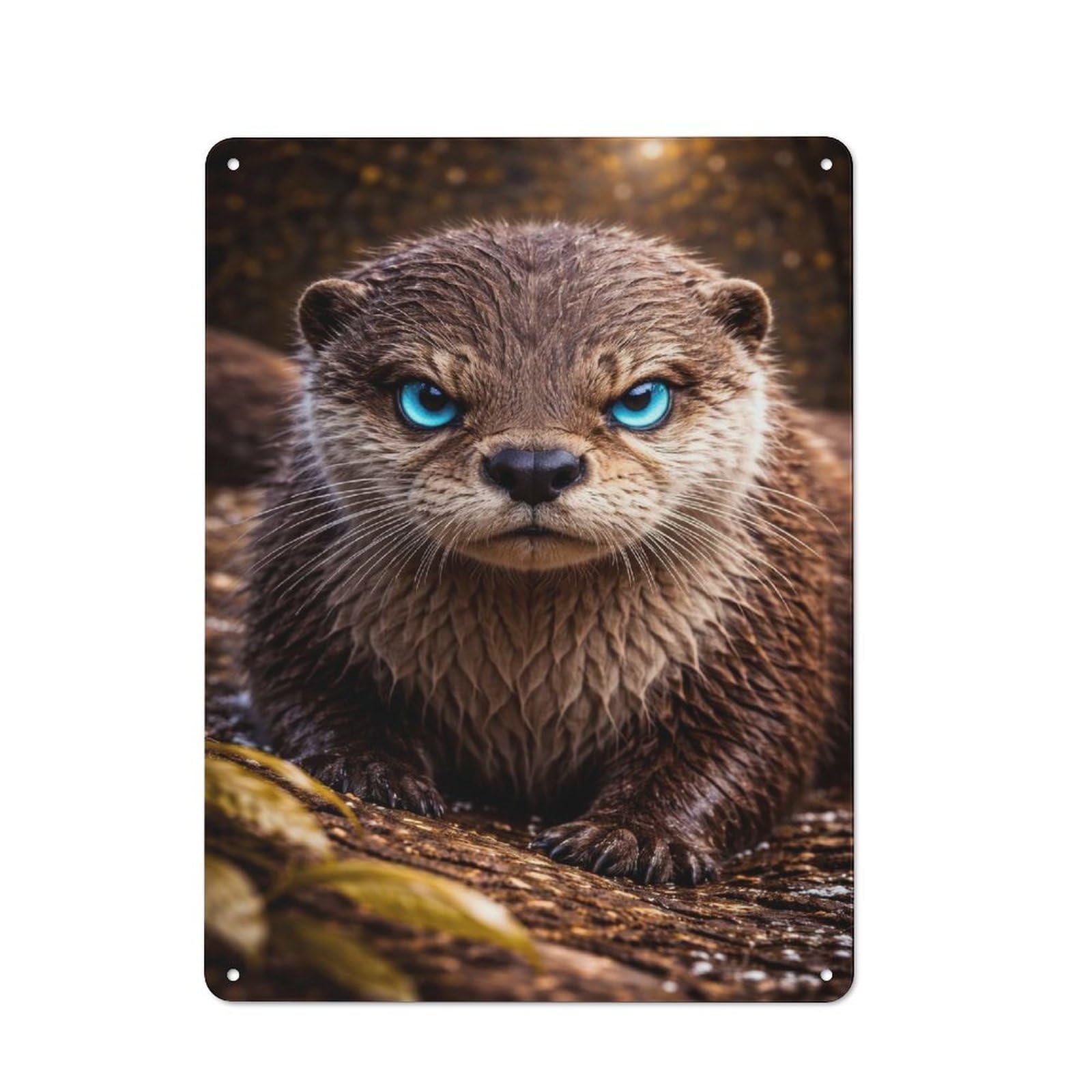 Junmoney Style-8 Metal Wall Sign 40X30cm Featuring Intense Otter Portrait With Blue Eyes For Garage Or Workshop, Suited To Diy Enthusiasts