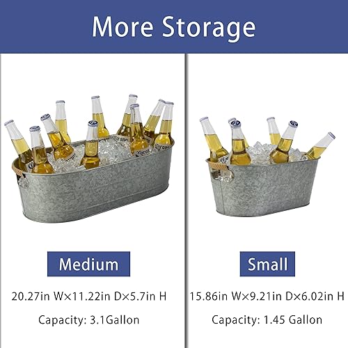 Miniatura 6 de Cubo de Hielo Galvanizado, 2 Piezas Tina de Bebidas Ovalada de 5 Galones, Cubos de Hielo Enfriadores de Bebidas para Fiestas, Cubo de Metal con
