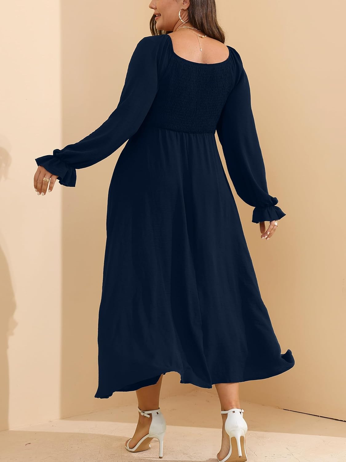 RWJ Long Sleeve Dress for Women 2025 Fall V Neck Elegant Flowy Plus Size Formal Wedding Guest Maxi Dresses with Pockets - Image 7