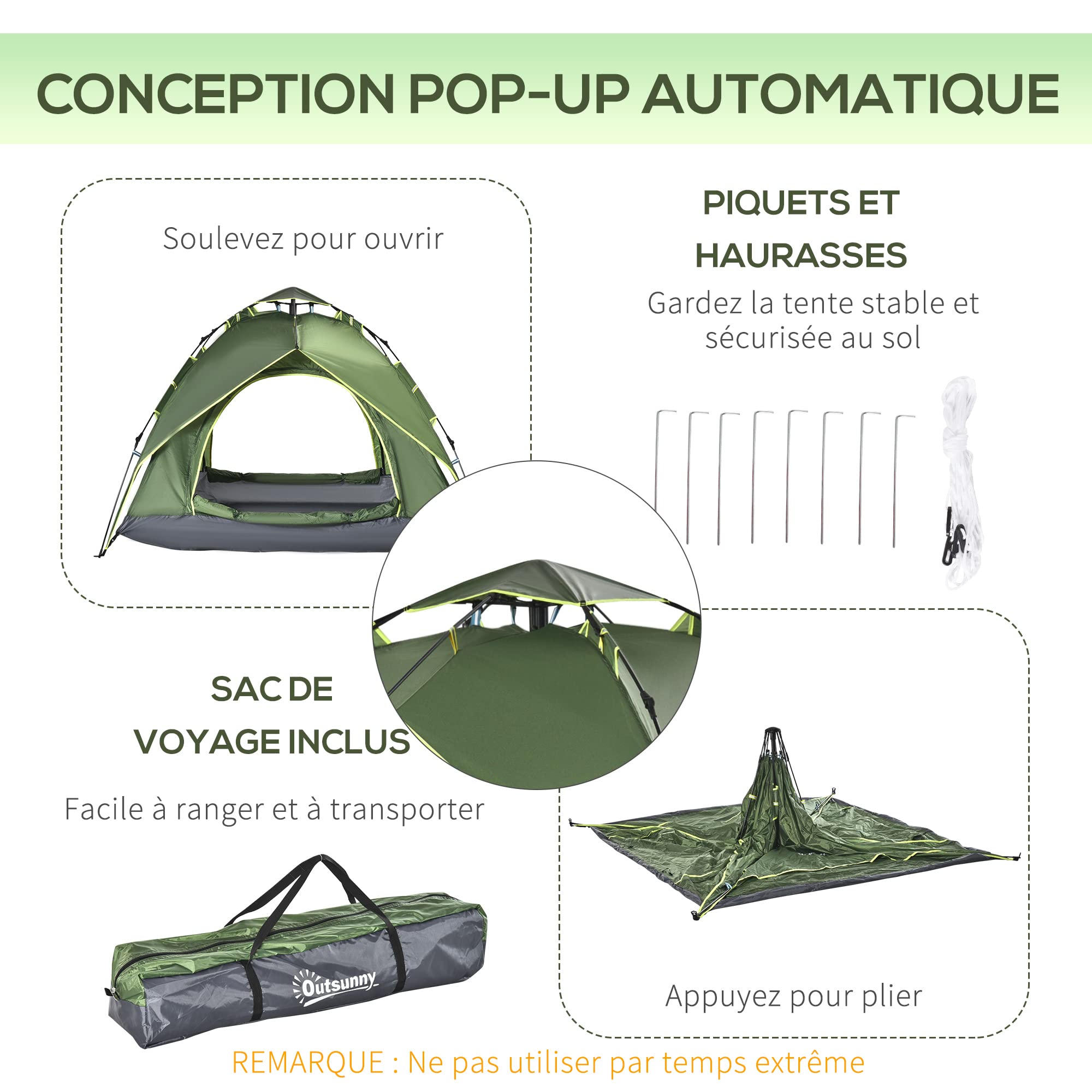 Outsunny Pop-Up Tent, direct op te zetten kampeertent met 2 deuren Outsunny Pop-Up Tent, direct op te zetten kampeertent met 2 deuren
