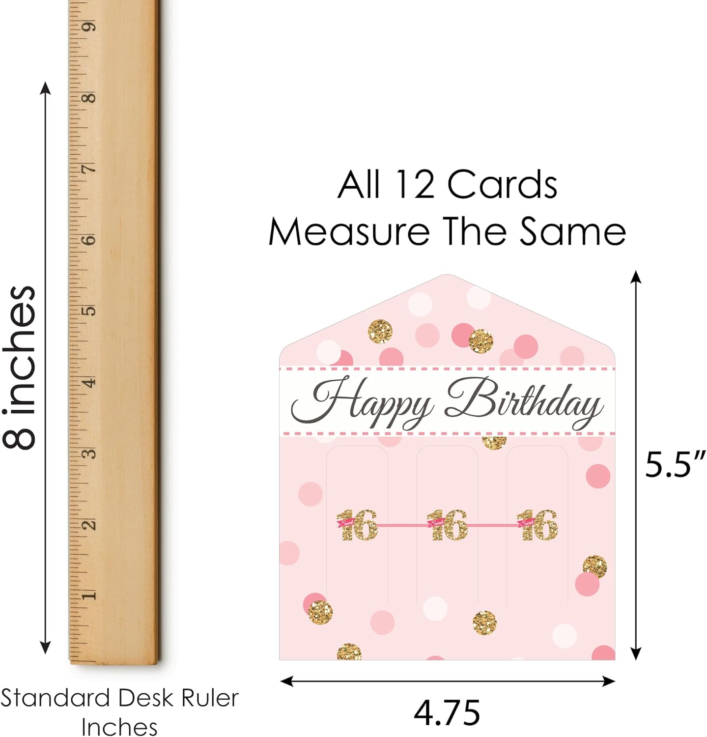 Big Dot of Happiness Sweet 16-16th Birthday Party Game Pickle Cards - Pull Tabs 3-in-a-Row - Set of 12