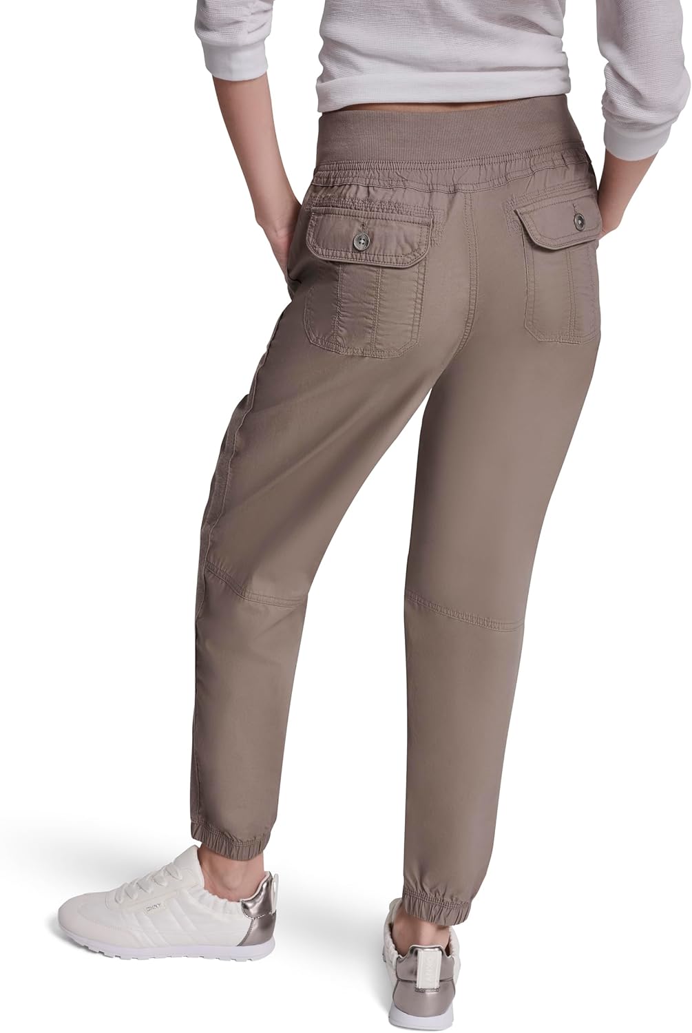 DKNY Women's High Rise Bungee Waist Seamed Jogger with Pockets