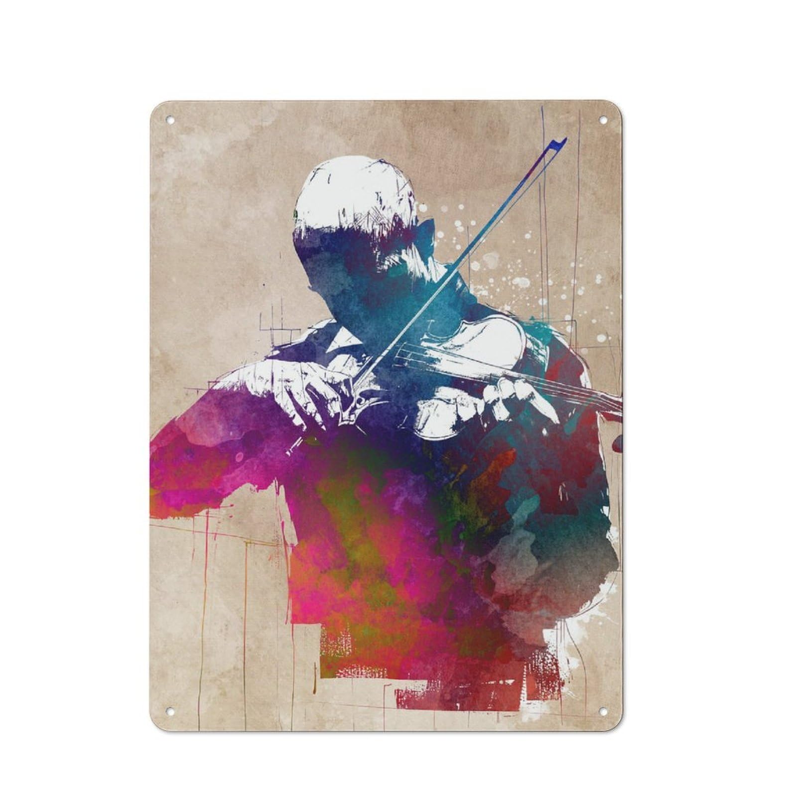 Junmoney Style-13 Garage Style Violinist Watercolor Art Retro Metal Sign 40X30cm, Workshop Wall Decor For Workshop, Basement, Shed Or Games Room