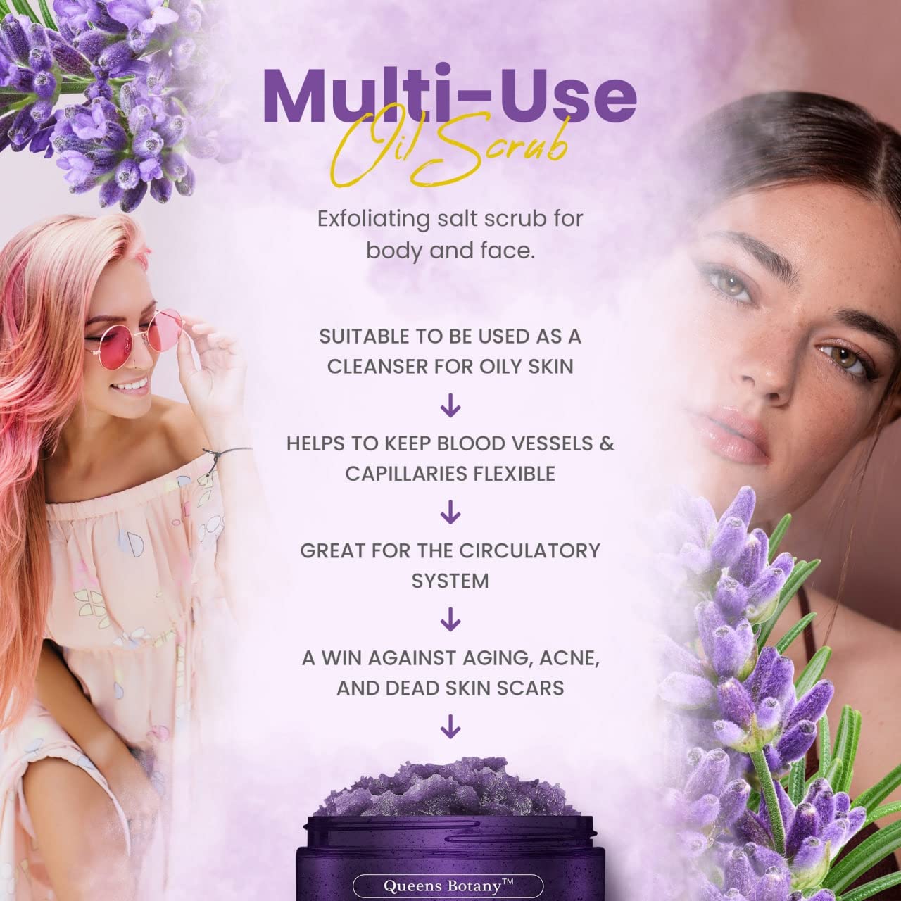 Lavender Oil Body Scrub - Moisturizing Shea Butter, Saffron & Nourishing Body Oils - Exfoliating Salt Scrub For Body & Face -Win Against Aging, Stretch Marks, Cellulite, Acne & Dead Skin Scars- 10 oz : Beauty & Personal Care