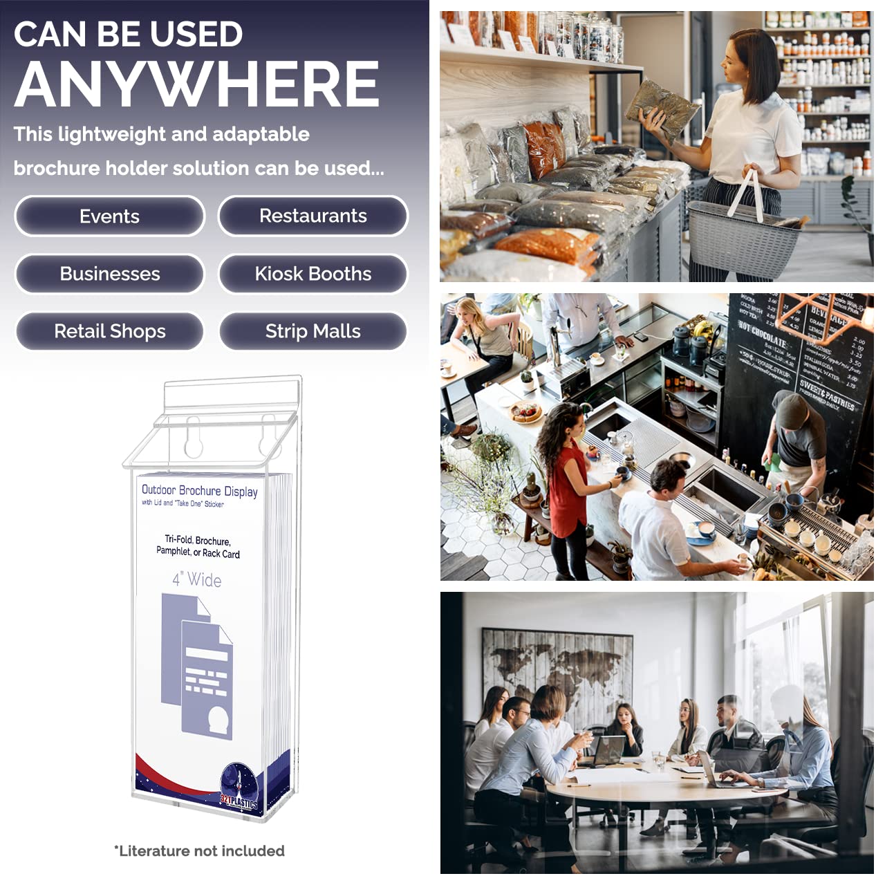 Marketing Holders Outdoor Brochure Holder Holds 4" X 9 Trifolds Wall Mount Clear With White Lid Acrylic Rack Cards Box With Lid Includes Take One Sticker Adhesive Strips Advertising Display