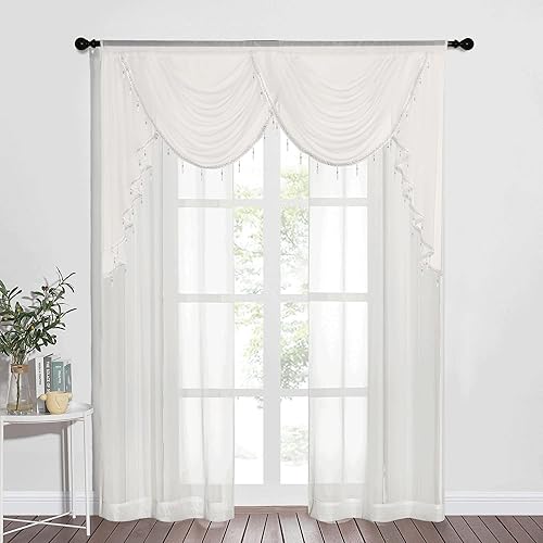 NICETOWN 2 paneles de cortinas transparentes con ojales de 37 x 84 pulgadas, con 1 bolsillo para barra de cortina de 59 x 40 pulgadas, cenefa