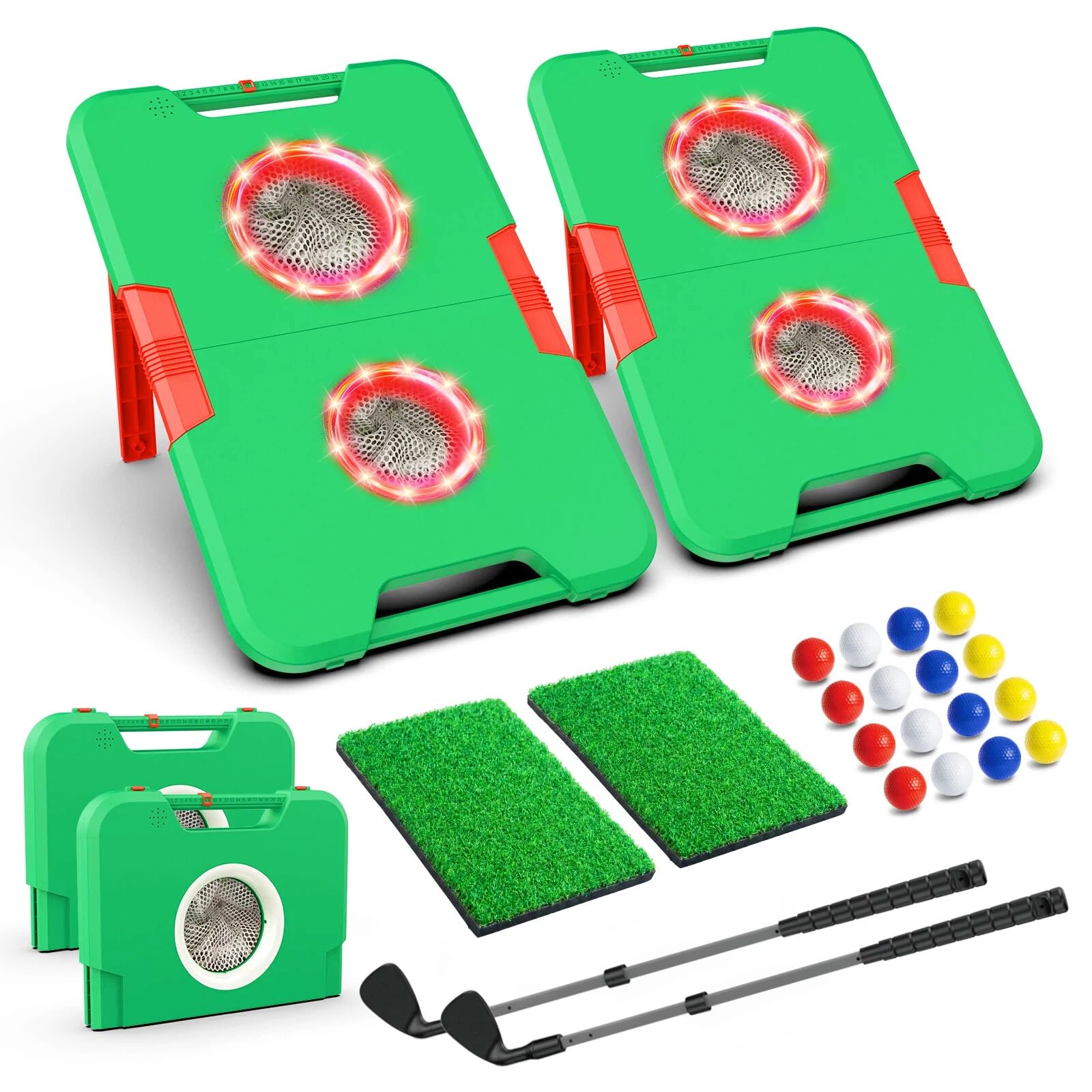 VATOS 2PCS Backyard Golf Game Cornhole Set, Light up Battle Golf Game