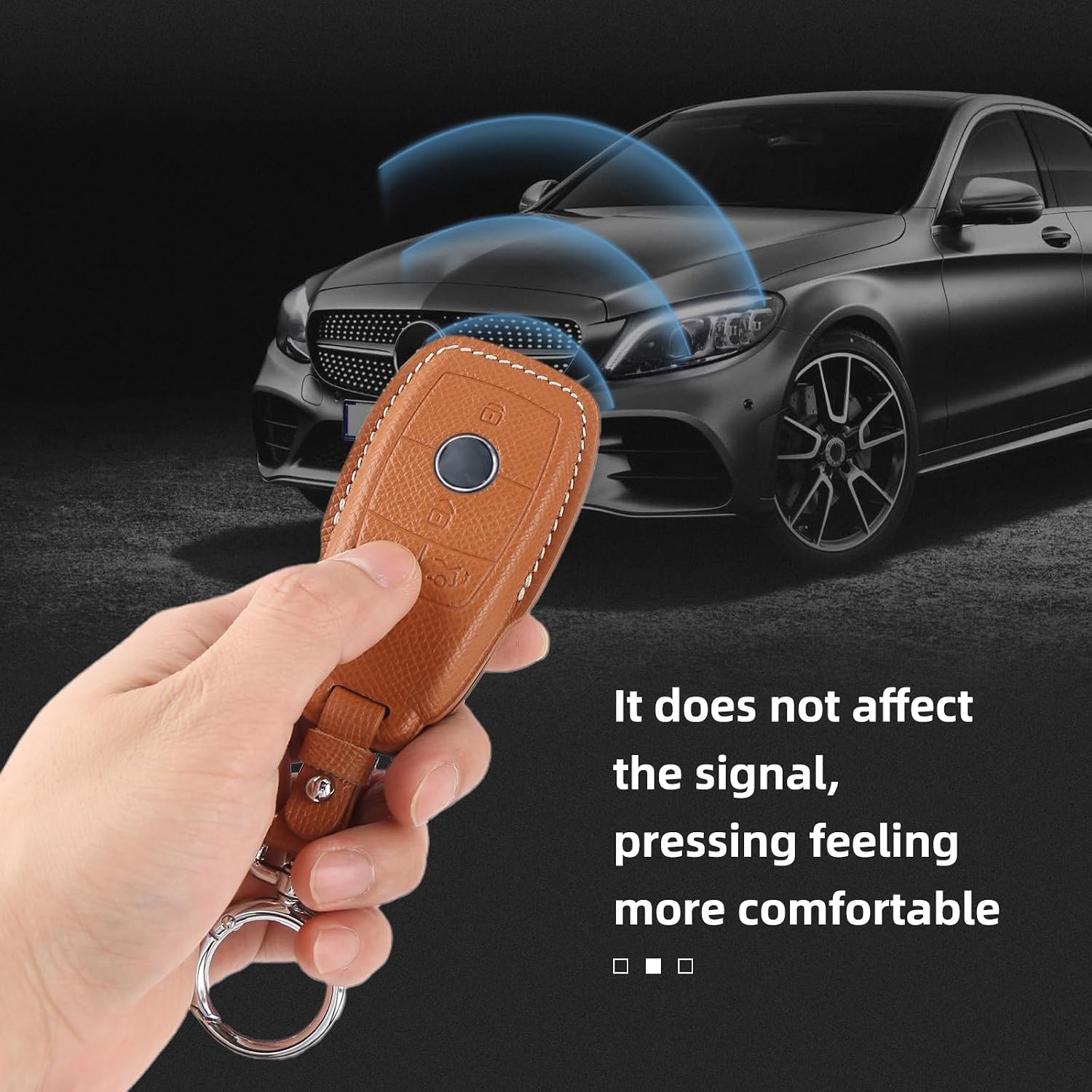 Genuine Leather Smart Key Fob Cover, Keychain Shell Compatible for Mercedes-Benz A, C, E, S, CLA, CLS, GLA, GLB, GLC, GLE, GLS, G Class 2017-2022 (4-Button,Brown)