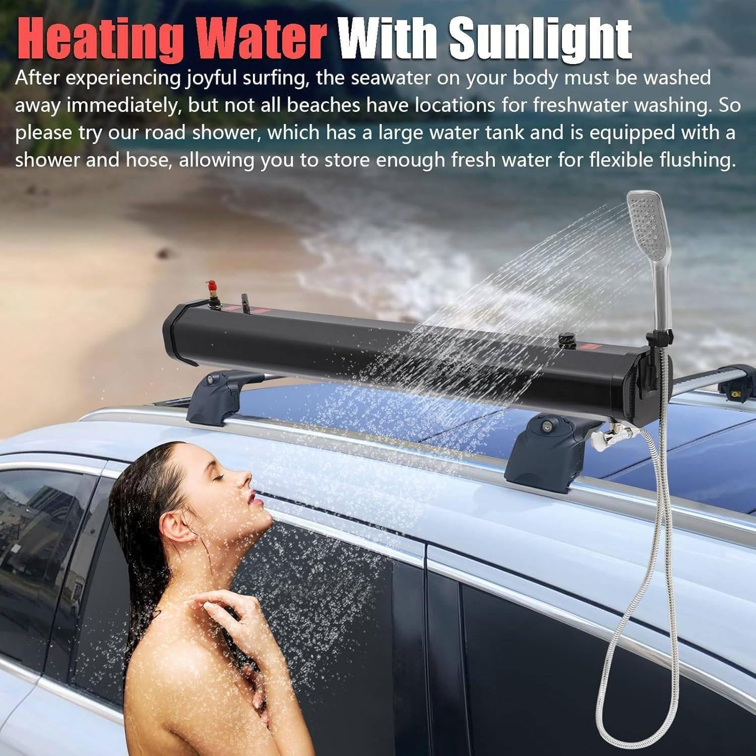 Serbatoio pressurizzato for riscaldamento solare, doccia strada | Stoccaggio for doccia campeggio tubo 1,5 m e soffione doccia, for campeggio, escursionismo, camper all'aperto(18L)