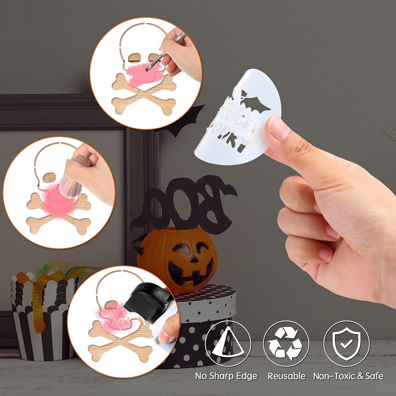 Outus 30 Pcs Halloween Cookie Stencils Reusable Small Halloween Stencils