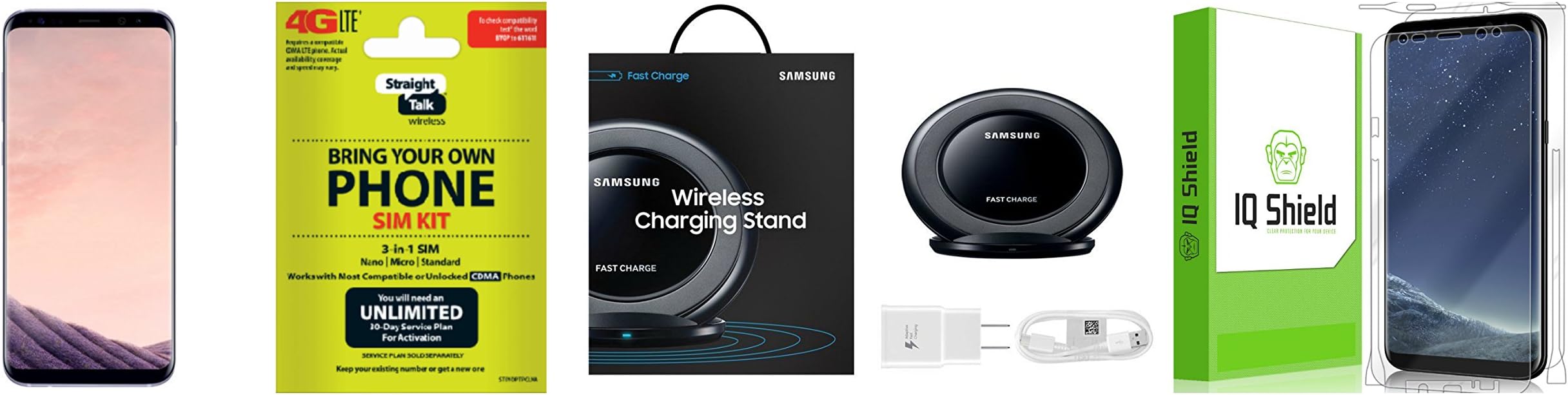 Straight Talk Samsung Galaxy S8 Plus SM-G955U 64GB Orchid Gray Includes A Nano Sim CDMA BYOD Kit & A Samsung Quick Charge Stand Plus A IQ Shield Full Body Protector Installed Bundle