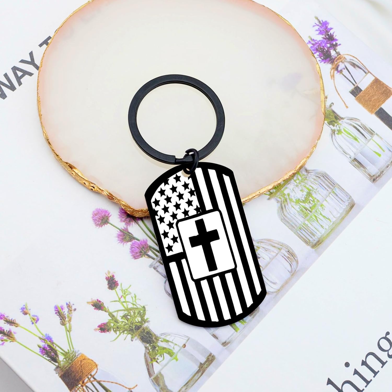 OEHEDOU Christian Dog Tag Chain for Men Teen Boys First Communion Gifts For Boys Baptism Gifts For Male Religious Gift For Men Christian Bible Verse Cross Keychain Jewelry Faith Godly - Image 2