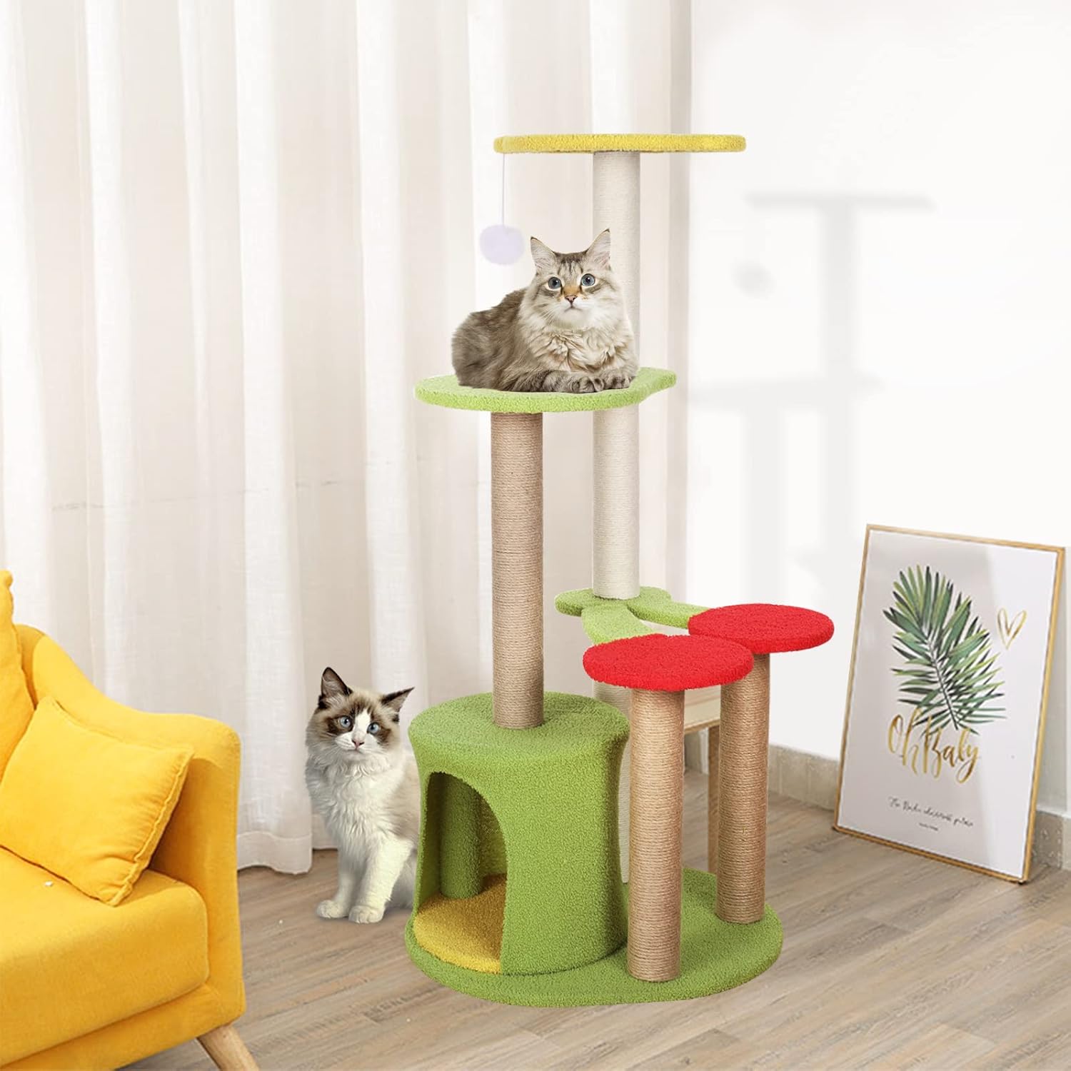 review Furit-Themed Cat Tree Tower for Indoor Cats, 41.7 Inches Unique Cute Cat Activity Tree with Sisal Scratching Posts, Multi-Level Cherry Cat Tree Furniture Condo, Green