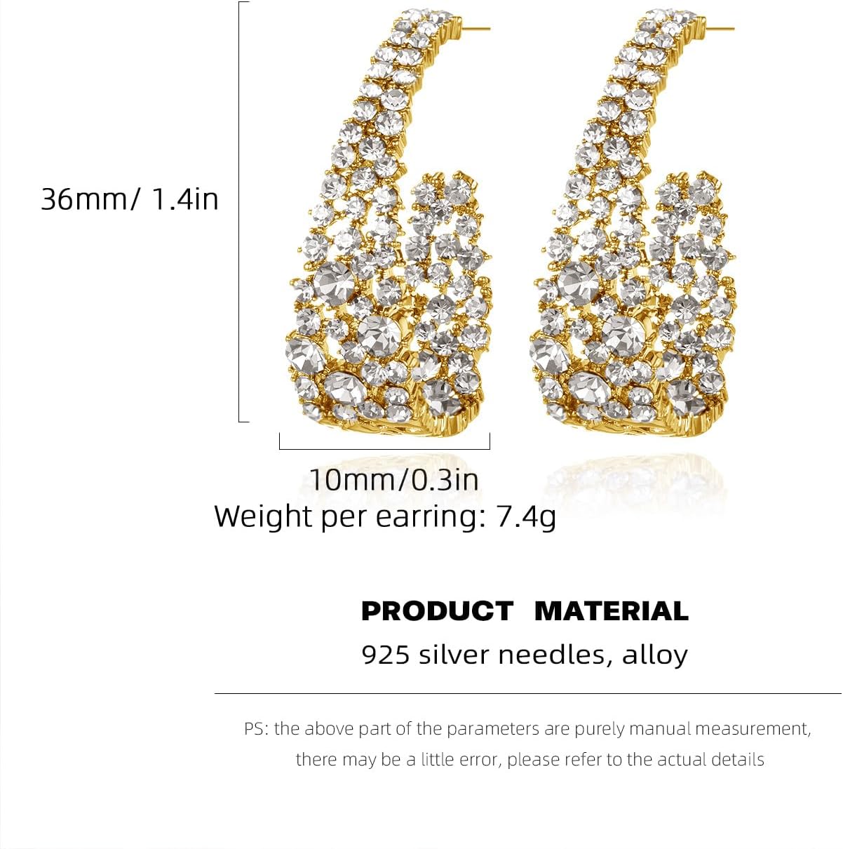 Qlady Crystal Hoop Earrings For Women, Bright Silver Plated Oval Inside Out Earring, Sparkling Modern Geometric Earrings, Gift for Her