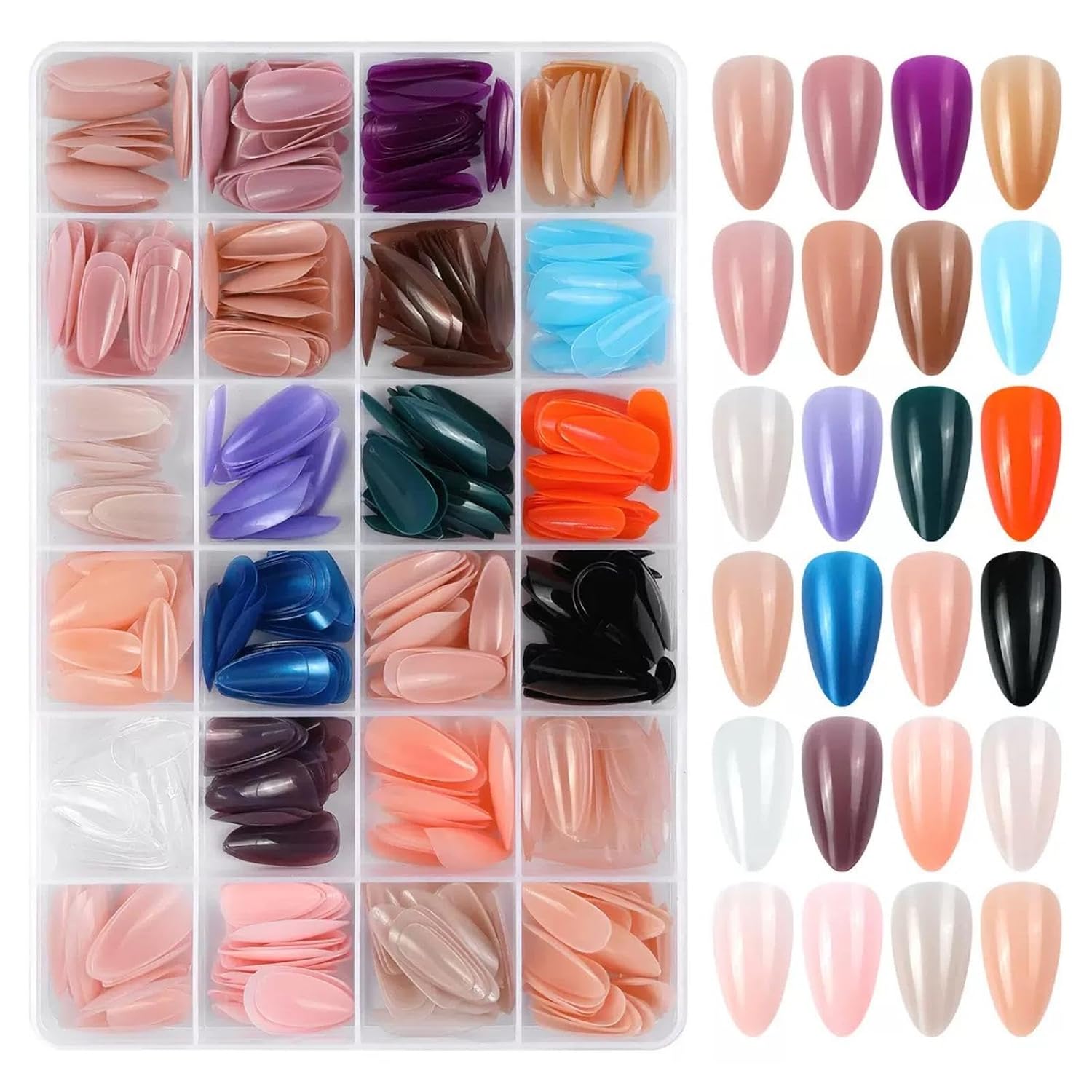 Glossy Medium Almond Press on Nails - 576Pcs Reusable