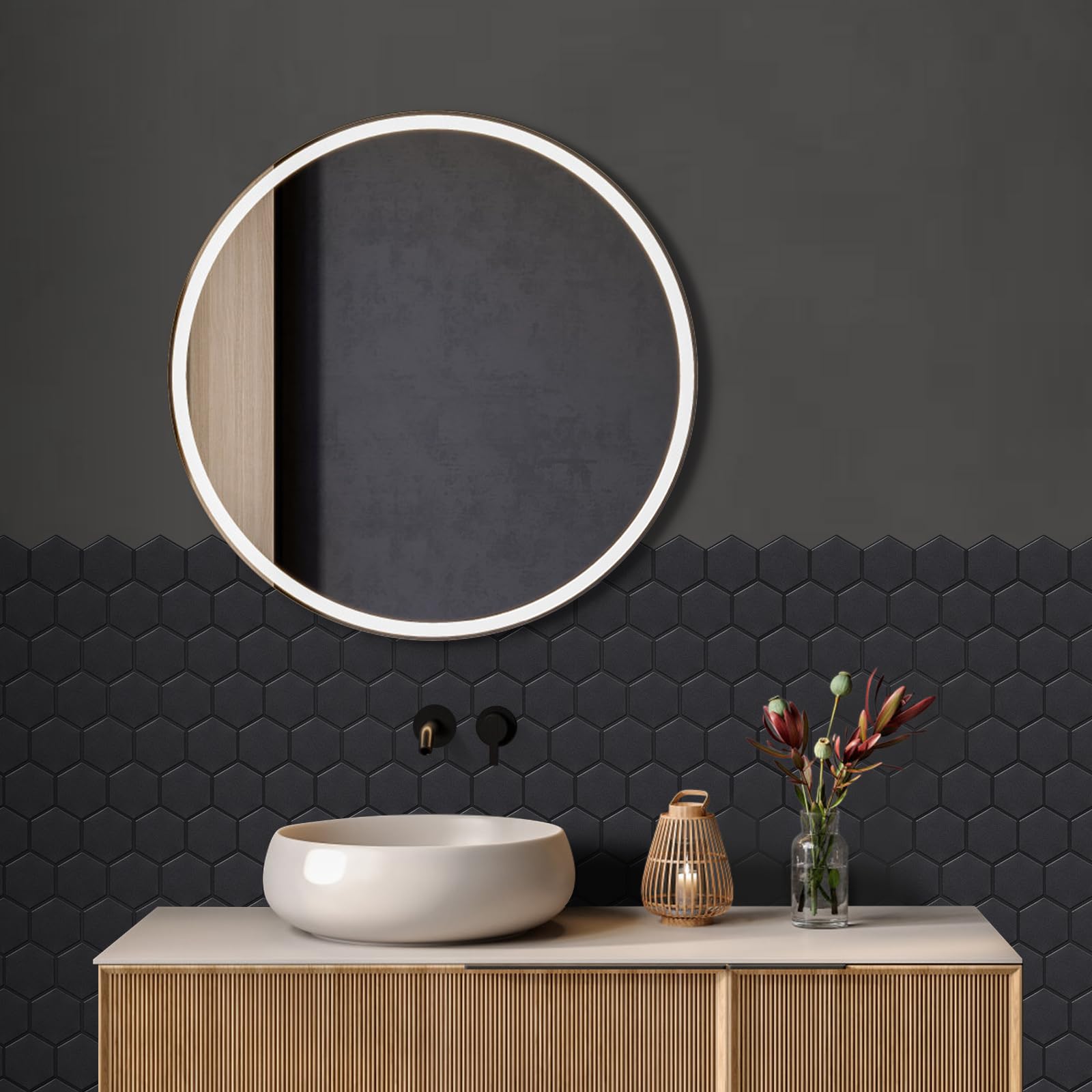 Azulejos De Pared Autoadhesivos De 1,6 mm De Grosor, Adhesivos Hexagonales Negros Mate para Salpicadero De Cocina, Baño y Decoración Del Hogar (10 Hojas, 12 x 12 Pulgadas)