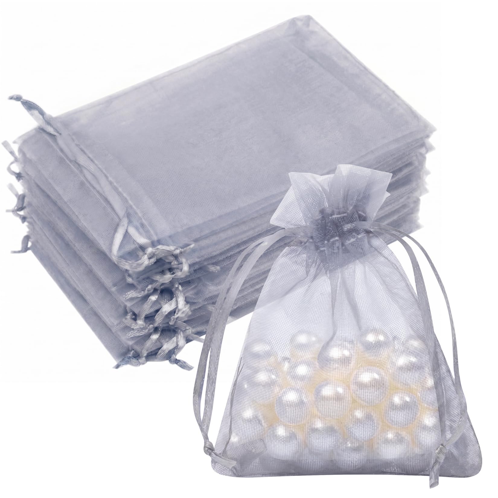 Crweety 50PCS Organza Bags 3x4 Grey Small Gift Bags Mesh Drawstring
